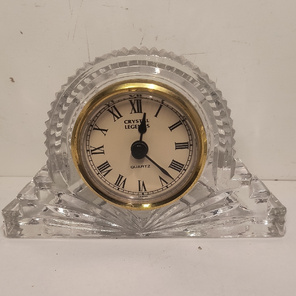Vintage Crystal Legends By Godinger Glass Lead Crystal Large Mantle Clock
